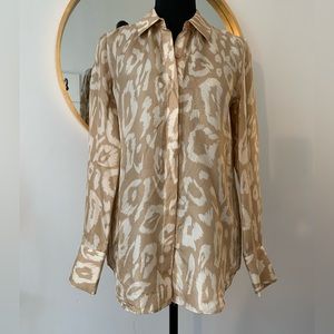 Lafayette 148 Khaki & White Pattern Silk Blouse